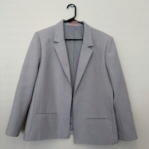 Tan Jay Blazer Women 18 Grey Excellent Striped Open Front Made in Canada A0646